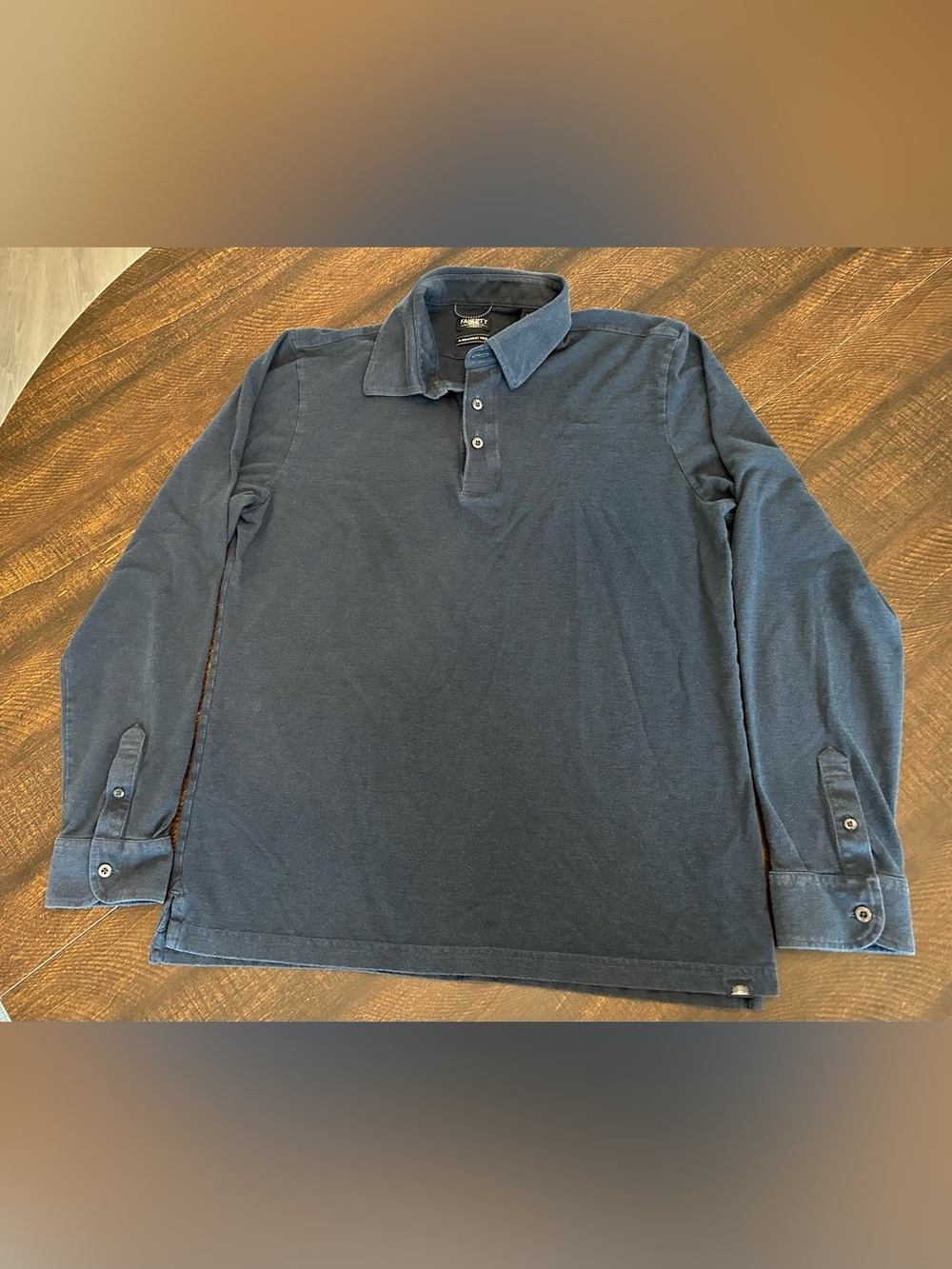Faherty Long Sleeve The Movement Polo Mens Med Navy Blue Pima Cotton Blend